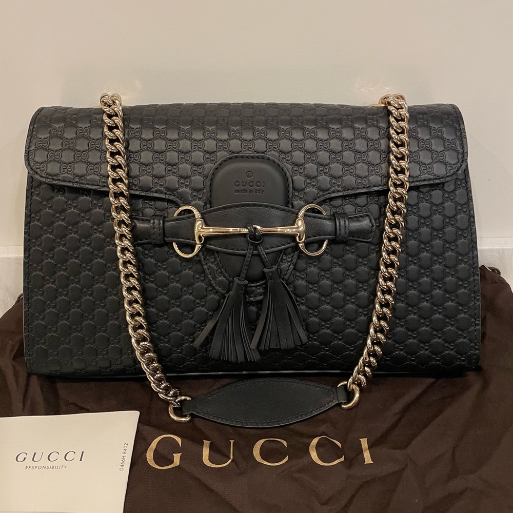 GUCCI 449635 Guccissima Medium Emily Chain Shoulder Bag Black